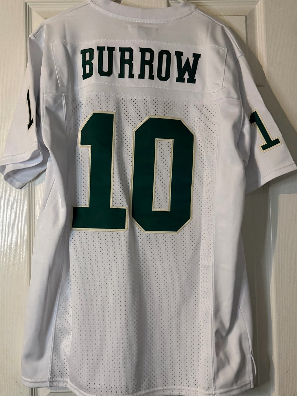 White Joe Burrow high school #10 Football Jersey with Green Accents